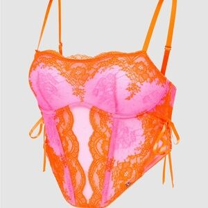 Savage X Fenty Pink and Orange Lace Bustier Set